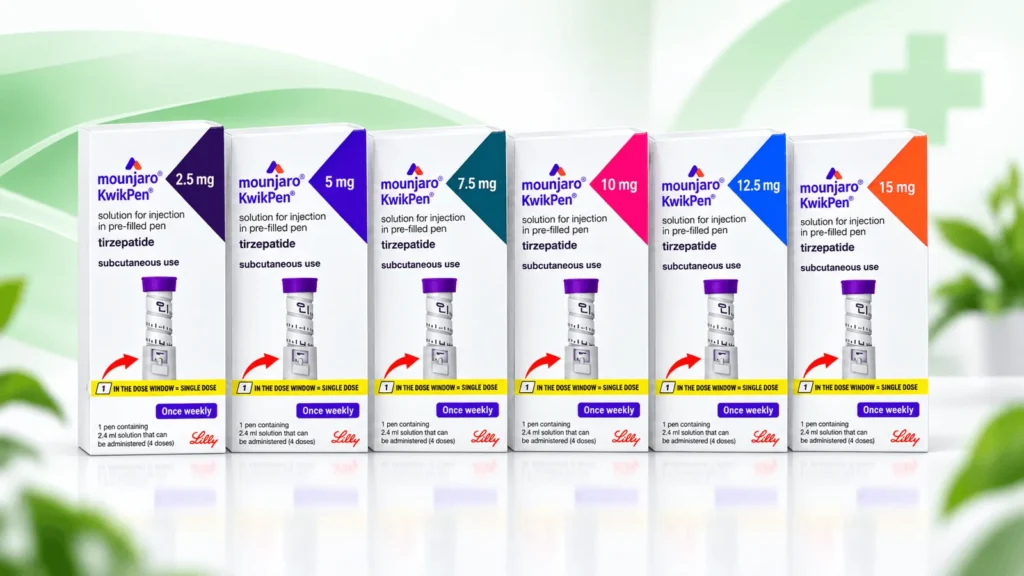Gamme complète Mounjaro KwikPen — 6 dosages de 2,5 à 15 mg